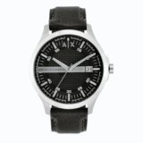 Armani Exchange A｜X Men’s Stainless Steel and Leather Watch, Color: Black/Silver (Model: AX2101)