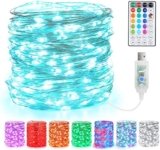 BrizLabs San Valentino Stringa Luci RGB, 10m 100 LED 18 Multicolore che Cambiano Colore USB Ghirlanda Luminose Colorata con Telecomando Interni Luci Filo d’argento Decorative per Esterni Natalizie