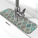 Teal And Brown Boho Style Kitchen Sink Splash Guard Faucet Mat Super Absorbent Fast Drying Mat Sink Gadgets-Fast Drying Pad Sink Mat For Kitchen Bathroom (15″ X 5.5″ )