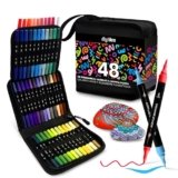 DIYIDEA Pennarelli Acrilici 48 Colori Doppia Punta (Pennello & Punta Fine 1 mm) con Custodia – A Base d’Acqua, Asciugatura Rapida, Non Tossici – Per Legno, Vetro, Ceramica, Pietra & Hobby Creativi