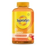 Supradyn Energy, Integratore Multivitaminico Completo, con Vitamine A, B, C, D, E e Coenzima Q10, 70 Caramelle Gommose Multivitaminiche Gusto Ciliegia, Lampone e Arancia