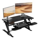 BONTEC Scrivania Regolabile in Altezza, Scrivania Stand-Up con Sistema a Molla Doppia, Riser per Monitor Doppio, 91.5cm x 52.2cm, Capacità 15kg, Facile da Assemblare, Design Salvaspazio