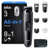 Braun Rifinitore All-In-One Series 3, Rasoio Elettrico Barba E Capelli 8In1, Lama Ultra Affilata, Rasoio Elettrico Corpo Uomo, 14 Lunghezze, 50 Min. di Autonomia, Styling Facile Viso E Capelli,AIO3545