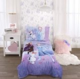 Disney Frozen 2 Lavender, Light Blue and Purple Forest Spirit 4 Piece Toddler Bed Set – Comforter, Fitted Bottom Sheet, Flat Top Sheet, Reversible Pillowcase