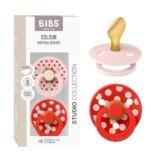 BIBS Polka Dots Ciuccio confezione da 2 pezzi. Privo di BPA, Tettarella anatomica. Lattice di gomma naturale, Prodotto in Danimarca, Taglia 2 (6-18 mesi), Blossom/Candy Apple