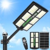 Viugreum 1200W LED lampione solare con telecomando, 6500K lampione con sensore di movimento crepuscolo all’alba lampione IP65 impermeabile luce solare sentiero