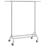 SONGMICS Stand Appendiabiti Attaccapanni in Metallo Cromato con Ruote, Portata Fino a 50 kg, Argento, (110,5-150,5) x 160 x 48,5 cm HSR02S