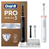 Oral-B Spazzolini Elettrici Ricaricabili Nero e Bianco Pro Series 3, 4 testine. 2 Spazzolini