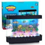 Artificial Fish Tank Virtual Ocean Toy with 2H or 6H Timer, Dimmable Lights, Mini Desk Decor, Colorful Aquarium, Motion Lamp Night Light for Kids with Moving Fish