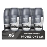 DOVE MEN + CARE Deodorante Roll On Advanced Care Invisible Dry, Antitraspirante Senza Alcol, Formula Anti Macchia, con 1/4 di Crema Idratante, Protezione Fino a 72 Ore, 6 Pezzi da 50 ml