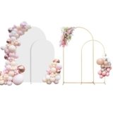 SuuWoee Set di 2 supporti ad arco in metallo con copertura, (2,7 m + 1,8 m), supporto per arco di nozze dorato, telaio ad arco per palloncini per feste di compleanno, baby shower, cerimonie di laurea,