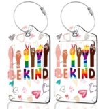 2Pack Luggage Tags for Suitcases, Cute Unique Pu Leather Cruise Luggage Tag with Privacy Cover ID Label Address Card and Metal Ring Suitable for Women Men Kids Travel Bag Finger