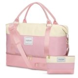 WOOMADA Borsa da viaggio da donna, borsa da viaggio con scomparto per scarpe da toeletta, borsa da viaggio per oggetti personali, Beige e rosa