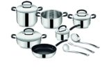 Lagostina Pratica Set di Pentole Induzione, in Acciaio Inox 18/10, 13 Pezzi, Batteria con 4 Casseruole, Pentola, Padella Antiaderente, Mestolo, Schiumarola, Prendispaghetti, 4 Coperchi