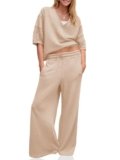 Fisoew Womens 2 Piece Lounge Sets Outfits Sweatsuits V Neck Sweatshirts Tracksuit Wide Leg Pants Fall Matching Sets