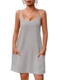 Ekouaer Nightgowns for Women Cotton Sleepwear Adjustable Spaghetti Strap Sleepshirt Racerback Night Dress with Pockets Light Grey M