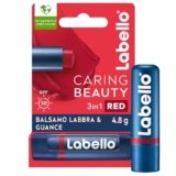 Labello Caring Beauty Lip & Cheek Red 4.8 g, Burrocacao labbra e guance con una nota di colore rosso, Balsamo labbra colorato e blush stick 2 in 1, Lip balm idratante con protezione SPF 30
