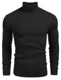 COOFANDY Men’s Ribbed Slim Fit Knitted Pullover Turtleneck Sweater, Large, Black