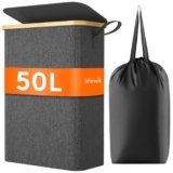 Lifewit Cesto Portabiancheria Salvaspazio, Cesta Biancheria Sporca con Coperchio, Porta Biancheria Sporca Slim per Bagno, Laundry Basket per Camera da Letto, Bagno, Lavanderia, 50 L, Grigio Scuro