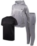 New Balance Boys Jogger Set – 3 Piece Pullover Hoodie, Jogger Pants and Graphic Tee Outfit for Boys & Toddlers (Sizes 2T-12), Size 4, Team Grey Black
