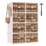 SONGMICS Scarpiera 8 Scomparti, Scarpiera Componibile Ingresso, 30 x 45 x 30 cm per Scomparto, Ante Trasparenti, Metallo, 32 Paia, Camera da letto, Bianco Nuvola e Marrone Trasparente LPC054WH01