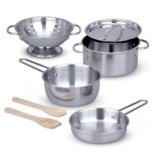 Melissa & Doug Let’s Play House! Stainless Steel Pots & Pans Play Set for Kids (High-Quality Construction, 8 Pieces, 13” H x 6” W x 6” L)