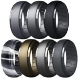 Dookeh Breathable Mens Silicone Wedding Rings, Rubber Ring Bands For Men, Black Blue Camo Engagement Band, Best for Workout, 1-4-7 Pack (Z-Steel,Iron,Black,Smoke Camo,Bronze,Titanium,Dgray, 7)