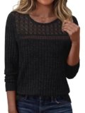 LILLUSORY Womens Lace Long sleeve Sweaters Shirts Dressy Business Casual Trendy Fall Tops Black M