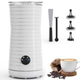 Montalatte Elettrico Automatico, Morpilot Cappuccinatore, Schiumatore Latte 4 in 1, Libera Scelta dello Spessore della Schiuma, Silenzioso e Rivestimento Antiaderante – Bianco