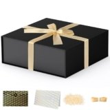TILSWALL Gift Box 7.5”x7.2”x2.8” Black Gift Boxes with Magnetic Lids for Presents, Rectangle Collapsible Luxury Gift Box for Proposal, Wedding, Christmas, Birthday, Contains Card, Ribbon, Filler