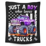 Boys Blanket for Kids Teens Truck Lovers – 40×50 Inches Cute Truck Throw Blanket Gifts – Black Soft Fuzzy Car Blankets for Couch Bed Travel