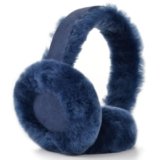 Harssidanzar Real Fur Winter Earmuffs for Men Women, Genuine Fur,Sheepskin, Foldable, Outdoor Earmuffs, Ski HU301US, Navy