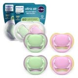 Philips Avent Ultra Start Ciuccio – Design ortodontico, per neonati 6-18 mesi, tettarella simmetrica in morbido silicone, senza BPA, 2 custodie per la sterilizzazione, confezione da 4, SCF087/25