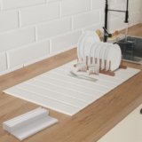 Ditother Dish Drying Mat，Stone Drying Mat for Kitchen Counter，Heat Resistant and Super Absorbent Foldable Bath mats,Made of Diatomaceous Earth and Leather.24.8″×15.7″ White