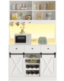 Credenza, Credenza Cucina con Illuminazione a LED, Presa Elettrica, Mobile Buffet, Scaffale Rimovibile, 3 Cassetti, Ripiani Regolabili, Grande Spazio, Cucina, Sala da Pranzo, 103.5*40*180 cm, Bianca