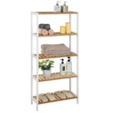 SONGMICS Scaffale Portaoggetti in Bambù Mensola a 5 Ripiani, Multiuso, per Ingresso, Bagno, Soggiorno, Balcone, Cucina, 26 x 60 x 130 cm, Bianco Nuvola e Beige Naturale BCB35WN