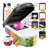 Fullstar Taglia Verdure e Mandolina Affetta Verdure – Tritatutto Manuale Cetrioli Cipolle Carote Patate – Tagliaverdure Multifunzione Cubetti Julienne – Grattugia Formaggio (Compatto 6-in-1 Bianco)