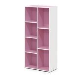 Furinno LUDER Book Shelf, 7-Cube Bookshelf, Bookcase, 9.4 x 19.5 x 41.7, for Living Room, Bedroom, Home Office, White/Pink