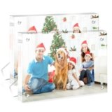 ZRBAOFU 2 Pack Acrylic Picture Frames 5×7 Clear Magnetic Photo Frames Freestanding Lucite Acrylic Block Frame Frameless Desktop Display for Home Office