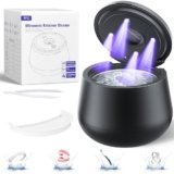 45kHz Ultrasonic Retainer Cleaner, 200ML Dental Cleaning Pod for Dentures, Mouth Guards, Braces, Aligner, Toothbrush Jewelry and More, UV Denture Cleaner with 4 Modes & Digital Timer
