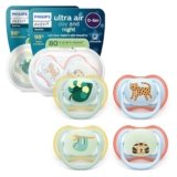 Philips Avent Ultra Air Day & Night Ciuccio – Design ortodontico, per neonati 0-6 mesi, modello fluorescente, tettarella simmetrica in morbido silicone, senza BPA, confezione da 4, SCF087/22