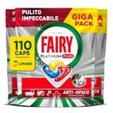 Pastiglie Per Lavastoviglie Fairy Platinum Plus Tutto In Uno Limone, 110 Capsule (5 x 22), La Migliore Pulizia Fairy Come Nuovo, Rimuove L’opacità E Previene Il Calcare