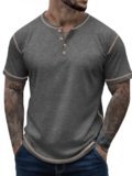 Sailwind Mens Henley Shirts Casual Lightweight Summer T-Shirt Cotton Maverick Short Sleeve Dark Gray