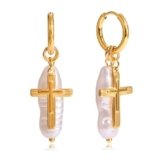 MUYAN Gold Cross Baroque Pearl Statement Dangle Earrings for Women Irregular Big Pearl Earrings Trendy Vintage Jewelry