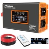 2000W/4000W inverter 12v 220v onda pura, inverter auto 12v 220v onda pura con display LCD, Telecomando，porta USB-C e porta QC 3.0 per veicoli di emergenz，camper, camion ect