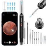 2 in 1 Otoscopio con Fotocamera & Tagliapeli Naso, Pulitore Cerume 1080P HD 6 LED, Protezione AI Timpanica, IP67, Compatibile iOS/Android, Kit Pulizia Orecchie