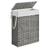 SONGMICS Cestino Portaoggetti, Cesta Portabiancheria da 55 L con Coperchio, Pieghevole, Sacco in Tessuto Rimovibile con Manici, Soggiorno Camera da letto Lavanderia, Grigio Tortora LCB164G01