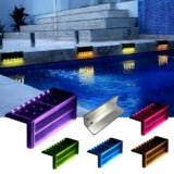SHONELIGHTING Solar Pool Lights, Color Changing Waterproof Step Lights for Outside, Heavy Duty Stainless-Steel Retaining Wall Light, Ultra-Thin & Anti-Trip 2-Way LEDs for Deck, Stairs, (RGB-W, 6Pack)