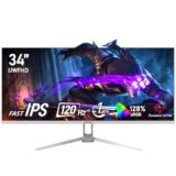 Gawfolk Monitor per computer 34 pollici IPS ultra-wide 120Hz, UWFHD (2560×1080), schermo PC, 128% sRGB, Adaptive Sync, angolo di visione di 178°, HDMI, DisplayPort, VESA 75×75MM – Bianco