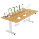 FLEXISPOT Scrivania Sollevabile Elettrica Regolabile in Altezza 200×80 cm Con 2 Motori Potenti, Tavolo Stabile Con Funzione di Memoria (Bianco+Acero)